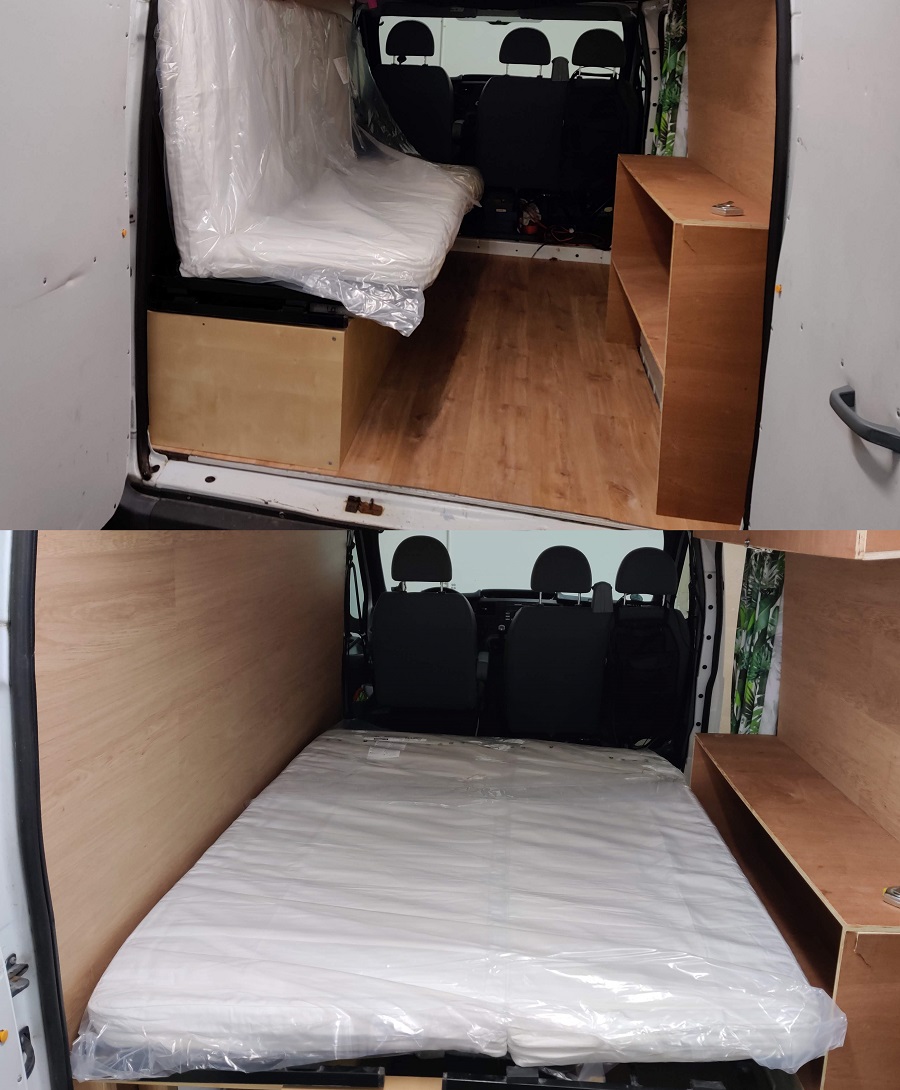 Van with foldable double bed.